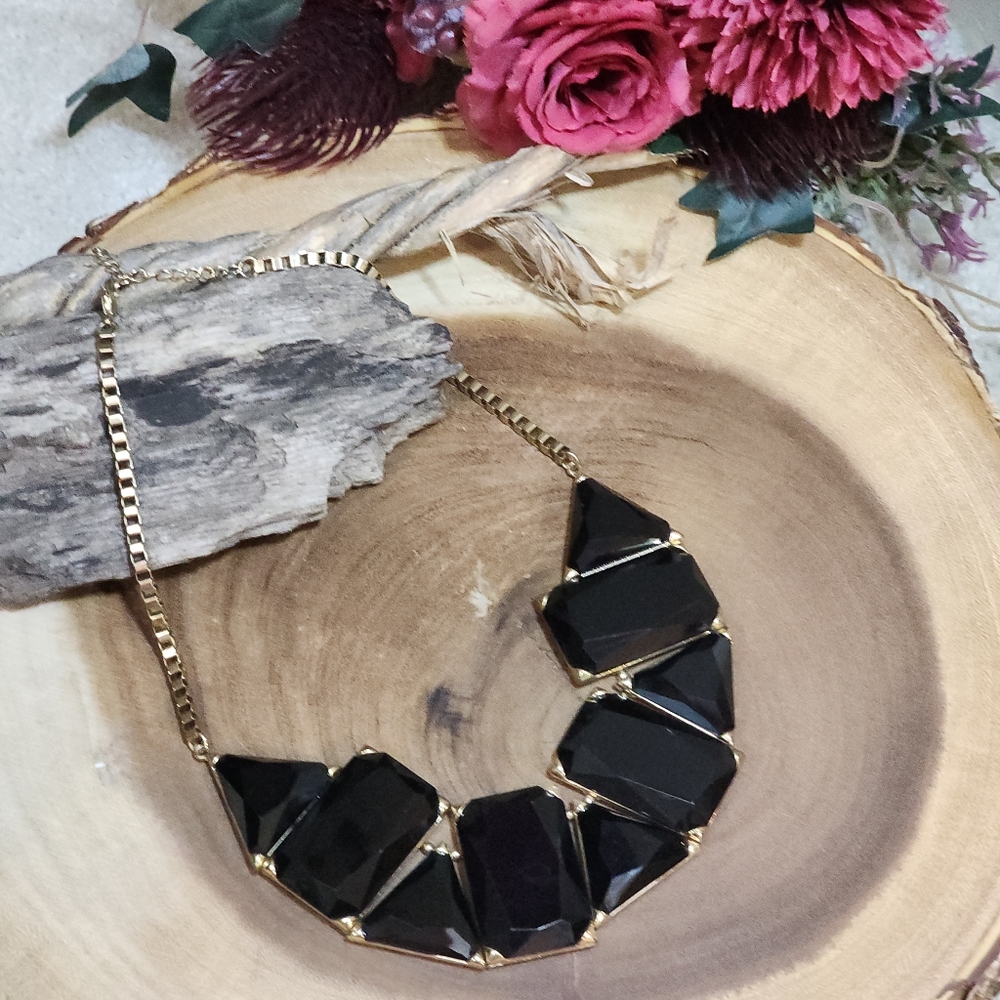 Vintage Aldo Black and Gold Toned Chunky Bib Statement Necklace